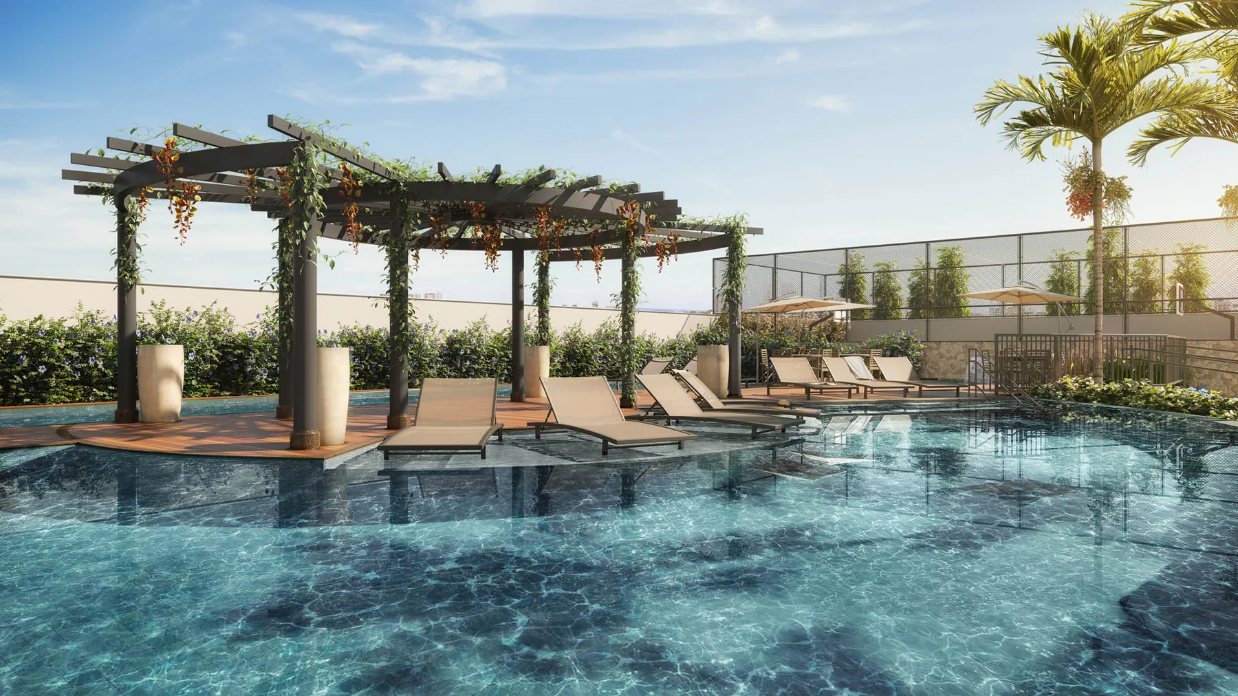 Yard Cambuí Campinas — piscina adulto com solário do condomínio no Cambuí, em Campinas