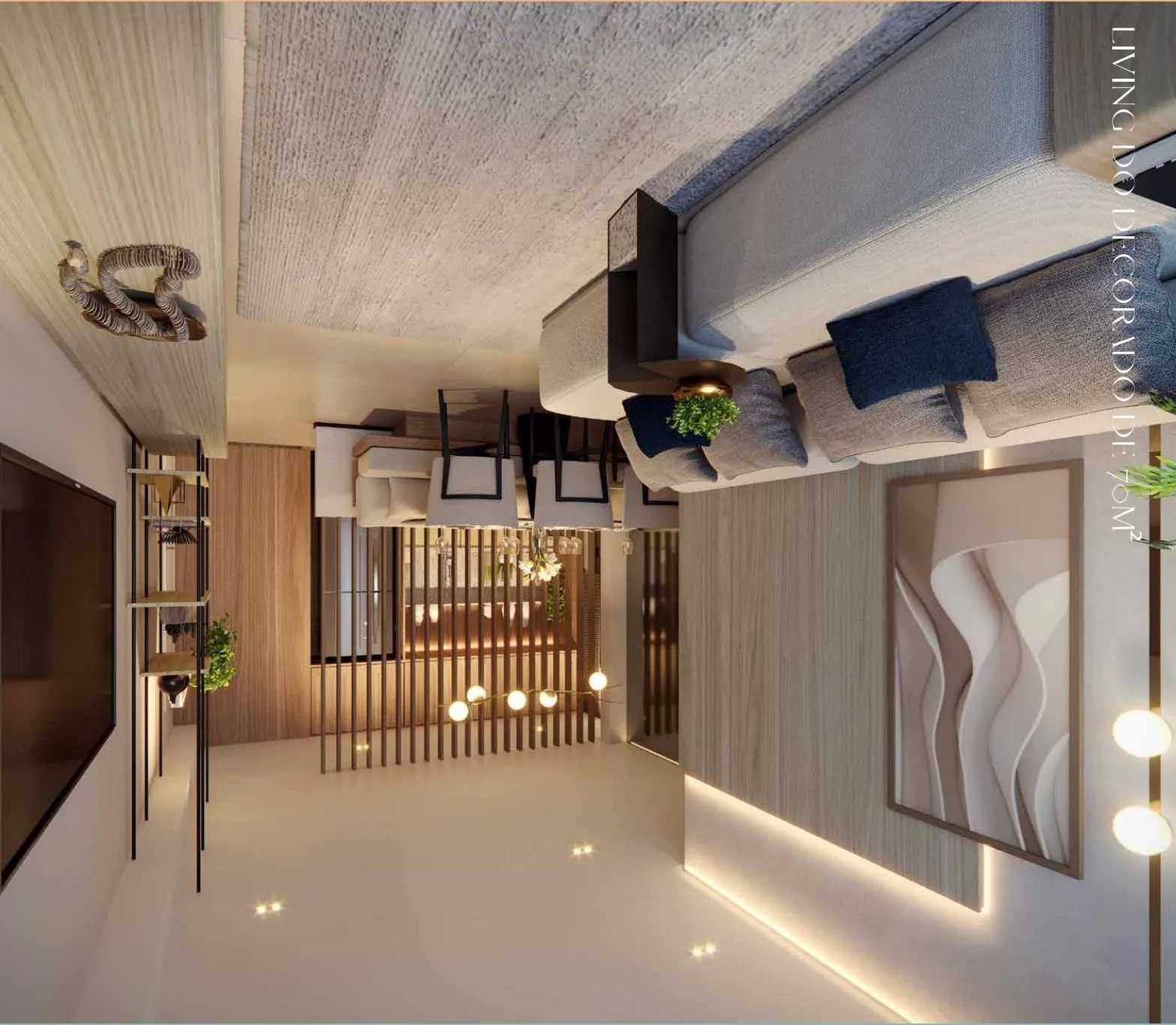 Lazur Mansões Campinas — living do apartamento decorado de 70 m² no Mansões Santo Antônio, em Campinas
