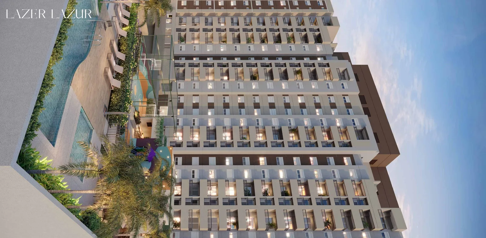 Lazur Mansões Campinas — volumetria da fachada dos apartamentos novos no Mansões Santo Antônio, em Campinas