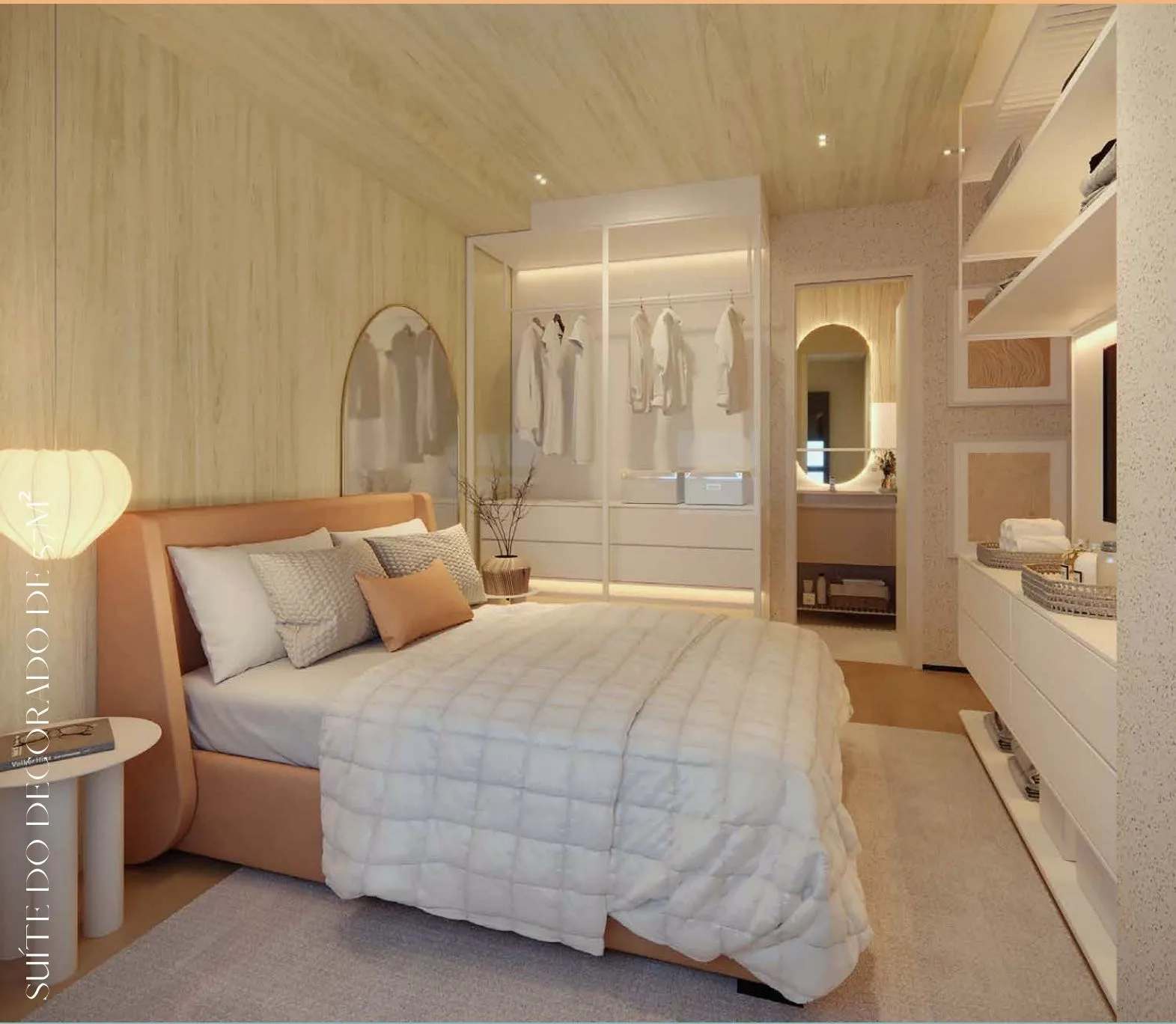 Lazur Mansões Campinas — suíte do apartamento decorado de 57 m² no Mansões Santo Antônio, em Campinas