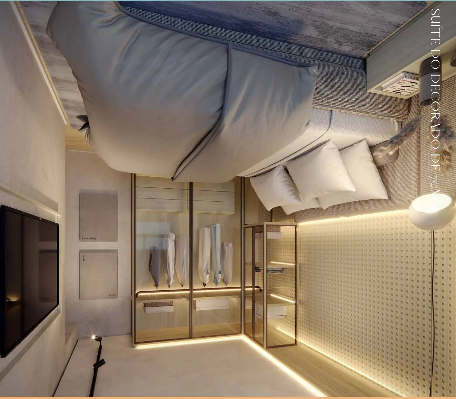 Lazur Mansões Campinas — suíte do apartamento decorado de 70 m² no Mansões Santo Antônio, em Campinas